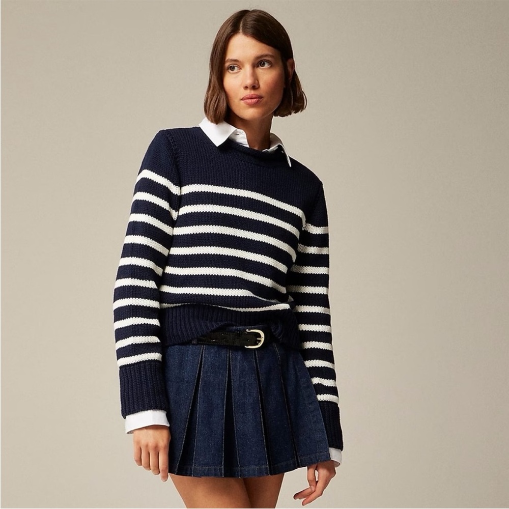 J. Crew Rollneck Navy and White Striped Knit Sweater